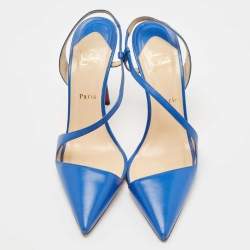 Pre Owned Christian Louboutin Blue Leather June Slingback Pumps Size 41