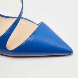 Pre Owned Christian Louboutin Blue Leather June Slingback Pumps Size 41
