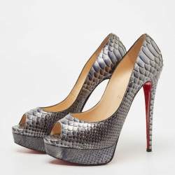 Pre Owned Christian Louboutin Two Tone Python Lady Peep Pumps Size 40.5