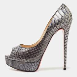 Pre Owned Christian Louboutin Two Tone Python Lady Peep Pumps Size 40.5