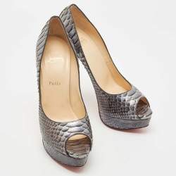 Pre Owned Christian Louboutin Two Tone Python Lady Peep Pumps Size 40.5