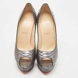 Pre Owned Christian Louboutin Two Tone Python Lady Peep Pumps Size 40.5