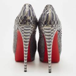 Pre Owned Christian Louboutin Two Tone Python Lady Peep Pumps Size 40.5