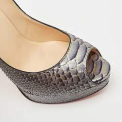 Pre Owned Christian Louboutin Two Tone Python Lady Peep Pumps Size 40.5
