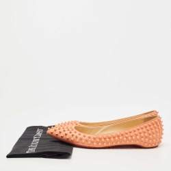 Pre Owned Christian Louboutin Light Orange Leather Pigalle Spikes Ballet Flats Size 41