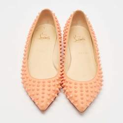 Pre Owned Christian Louboutin Light Orange Leather Pigalle Spikes Ballet Flats Size 41