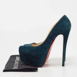 Pre Owned Christian Louboutin Teal Suede Daffodile Pumps Size 41