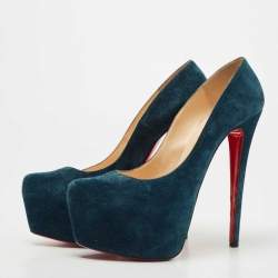 Pre Owned Christian Louboutin Teal Suede Daffodile Pumps Size 41