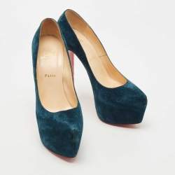 Pre Owned Christian Louboutin Teal Suede Daffodile Pumps Size 41
