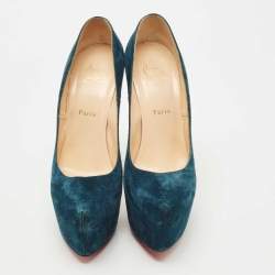 Pre Owned Christian Louboutin Teal Suede Daffodile Pumps Size 41