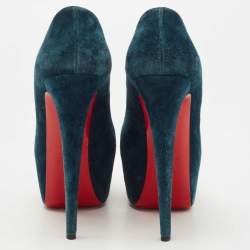Pre Owned Christian Louboutin Teal Suede Daffodile Pumps Size 41