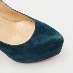 Pre Owned Christian Louboutin Teal Suede Daffodile Pumps Size 41