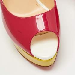 Pre Owned Christian Louboutin Multicolor Patent Leather Lady Peep Pumps Size 41