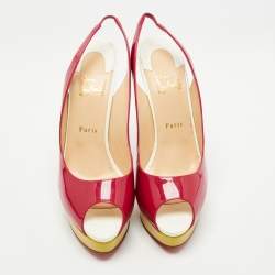 Pre Owned Christian Louboutin Multicolor Patent Leather Lady Peep Pumps Size 41