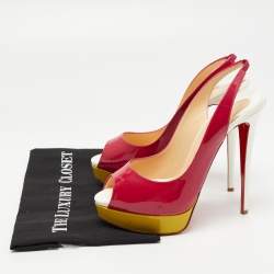 Pre Owned Christian Louboutin Multicolor Patent Leather Lady Peep Pumps Size 41