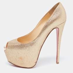 Pre Owned Christian Louboutin Metallic  Gold Glitter Highness Pumps Size 41