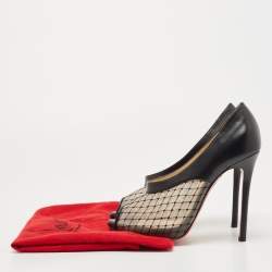 Pre Owned Christian Louboutin Black Leather and Mesh Resillana Pumps Size 38