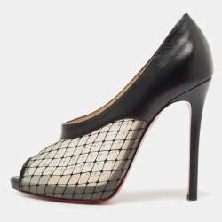 Pre Owned Christian Louboutin Black Leather and Mesh Resillana Pumps Size 38