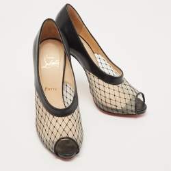 Pre Owned Christian Louboutin Black Leather and Mesh Resillana Pumps Size 38