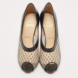 Pre Owned Christian Louboutin Black Leather and Mesh Resillana Pumps Size 38
