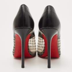 Pre Owned Christian Louboutin Black Leather and Mesh Resillana Pumps Size 38