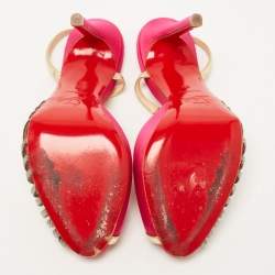 مملوكة مسبقًا Christian Louboutin Pink/Gold Satin, Leather and Glitter Strappy Sandals Size 39
