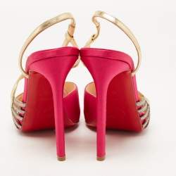 مملوكة مسبقًا Christian Louboutin Pink/Gold Satin, Leather and Glitter Strappy Sandals Size 39