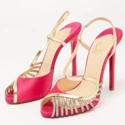 مملوكة مسبقًا Christian Louboutin Pink/Gold Satin, Leather and Glitter Strappy Sandals Size 39