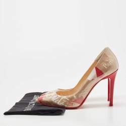 Pre Owned Christian Louboutin Brown/Red PVC Kraft Kate Pumps Size 36.5