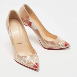 Pre Owned Christian Louboutin Brown/Red PVC Kraft Kate Pumps Size 36.5