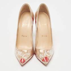 Pre Owned Christian Louboutin Brown/Red PVC Kraft Kate Pumps Size 36.5