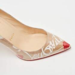 Pre Owned Christian Louboutin Brown/Red PVC Kraft Kate Pumps Size 36.5