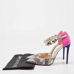 Pre Owned Christian Louboutin Silver/Pink Sequins and Suede Planet Chic Pumps Size 36