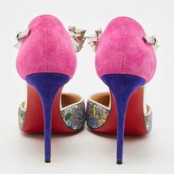 Pre Owned Christian Louboutin Silver/Pink Sequins and Suede Planet Chic Pumps Size 36