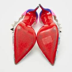Pre Owned Christian Louboutin Silver/Pink Sequins and Suede Planet Chic Pumps Size 36
