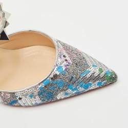 Pre Owned Christian Louboutin Silver/Pink Sequins and Suede Planet Chic Pumps Size 36
