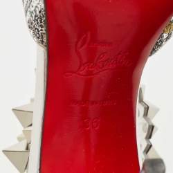 Pre Owned Christian Louboutin Silver/Pink Sequins and Suede Planet Chic Pumps Size 36