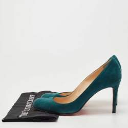 Pre Owned Christian Louboutin Teal Suede Simple Pumps Size 40.5