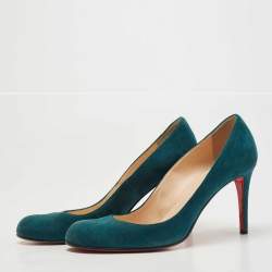 Pre Owned Christian Louboutin Teal Suede Simple Pumps Size 40.5