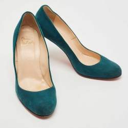 Pre Owned Christian Louboutin Teal Suede Simple Pumps Size 40.5