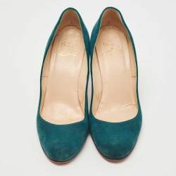 Pre Owned Christian Louboutin Teal Suede Simple Pumps Size 40.5