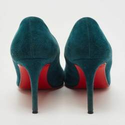 Pre Owned Christian Louboutin Teal Suede Simple Pumps Size 40.5