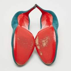 Pre Owned Christian Louboutin Teal Suede Simple Pumps Size 40.5