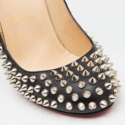 Pre Owned Christian Louboutin Black Leather Fifi Spike Round Toe Pumps Size 39