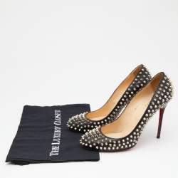 Pre Owned Christian Louboutin Black Leather Fifi Spike Round Toe Pumps Size 39
