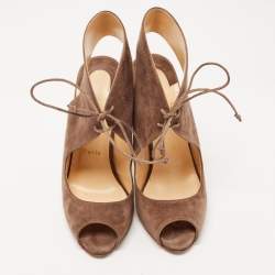Pre Owned Christian Louboutin Brown Suede Top Nic Lace Up Sandals Size 39