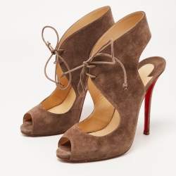 Pre Owned Christian Louboutin Brown Suede Top Nic Lace Up Sandals Size 39