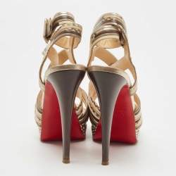 Pre Owned Christian Louboutin Brown/Beige Leather Strappy Platform Sandals Size 38.5