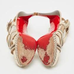 Pre Owned Christian Louboutin Brown/Beige Leather Strappy Platform Sandals Size 38.5