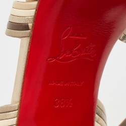 Pre Owned Christian Louboutin Brown/Beige Leather Strappy Platform Sandals Size 38.5